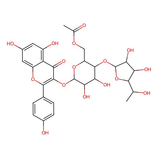 2D Structure of [3-[3,4-Dihydroxy-5-(1-hydroxyethyl)oxolan-2-yl]oxy-6-[5,7-dihydroxy-2-(4-hydroxyphenyl)-4-oxochromen-3-yl]oxy-4,5-dihydroxyoxan-2-yl]methyl acetate