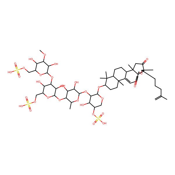 2D Structure of [6-[4,5-Dihydroxy-6-[4-hydroxy-2-[[2,6,13,17,17-pentamethyl-6-(4-methylpent-4-enyl)-4,8-dioxo-7-oxapentacyclo[10.8.0.02,9.05,9.013,18]icos-11-en-16-yl]oxy]-5-sulfooxyoxan-3-yl]oxy-2-methyloxan-3-yl]oxy-4-[3,5-dihydroxy-4-methoxy-6-(sulfooxymethyl)oxan-2-yl]oxy-3,5-dihydroxyoxan-2-yl]methyl hydrogen sulfate
