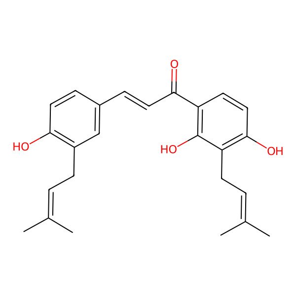 2D Structure of 1-[2,4-Dihydroxy-3-(3-methylbut-2-enyl)phenyl]-3-[4-hydroxy-3-(3-methylbut-2-enyl)phenyl]prop-2-en-1-one