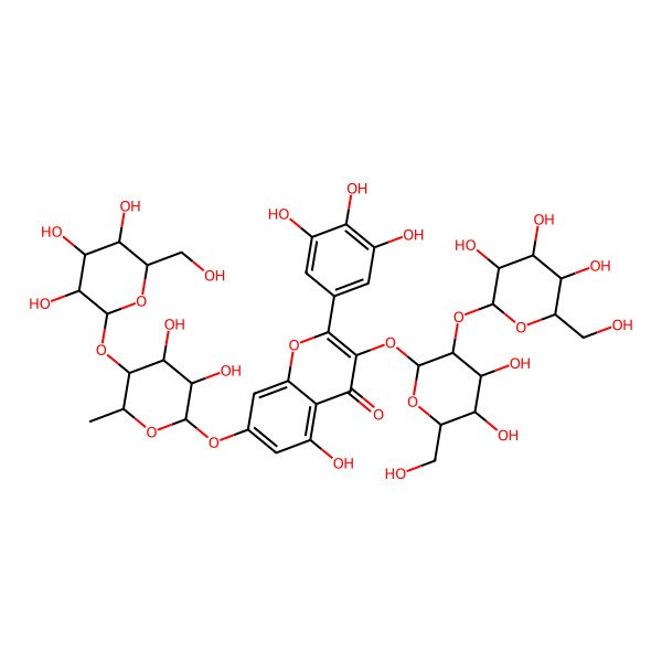 2D Structure of 3-[(2S,3R,4S,5S,6R)-4,5-dihydroxy-6-(hydroxymethyl)-3-[(2S,3R,4S,5S,6R)-3,4,5-trihydroxy-6-(hydroxymethyl)oxan-2-yl]oxyoxan-2-yl]oxy-7-[(2S,3R,4S,5R,6S)-3,4-dihydroxy-6-methyl-5-[(2S,3R,4S,5S,6R)-3,4,5-trihydroxy-6-(hydroxymethyl)oxan-2-yl]oxyoxan-2-yl]oxy-5-hydroxy-2-(3,4,5-trihydroxyphenyl)chromen-4-one