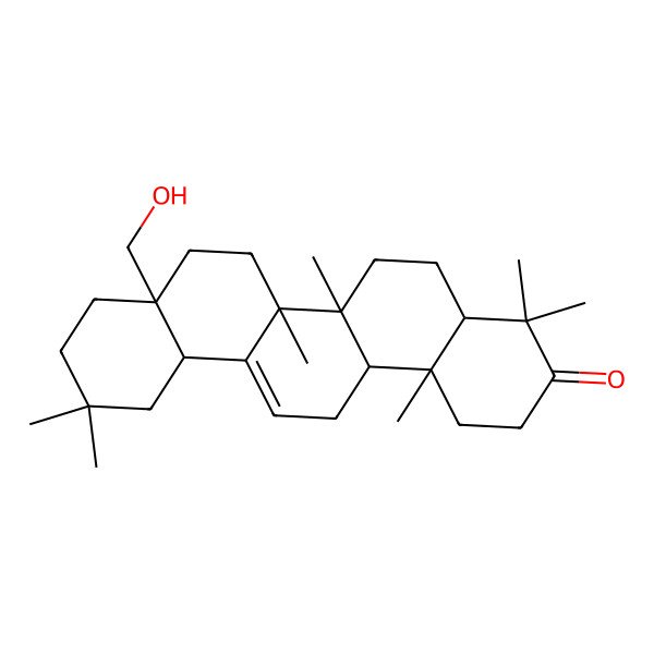 2D Structure of 8a-(hydroxymethyl)-4,4,6a,6b,11,11,14b-heptamethyl-2,4a,5,6,7,8,9,10,12,12a,14,14a-dodecahydro-1H-picen-3-one 2D Structure of 8a-(hydroxymethyl)-4,4,6a,6b,11,11,14b-heptamethyl-2,4a,5,6,7,8,9,10,12,12a,14,14a-dodecahydro-1H-picen-3-one