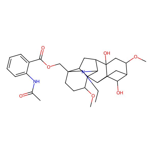 2D Structure of [(1S,2R,3R,4S,5S,6S,8S,9S,10R,13S,16S,17R)-11-ethyl-4,8-dihydroxy-6,16-dimethoxy-11-azahexacyclo[7.7.2.12,5.01,10.03,8.013,17]nonadecan-13-yl]methyl 2-acetamidobenzoate