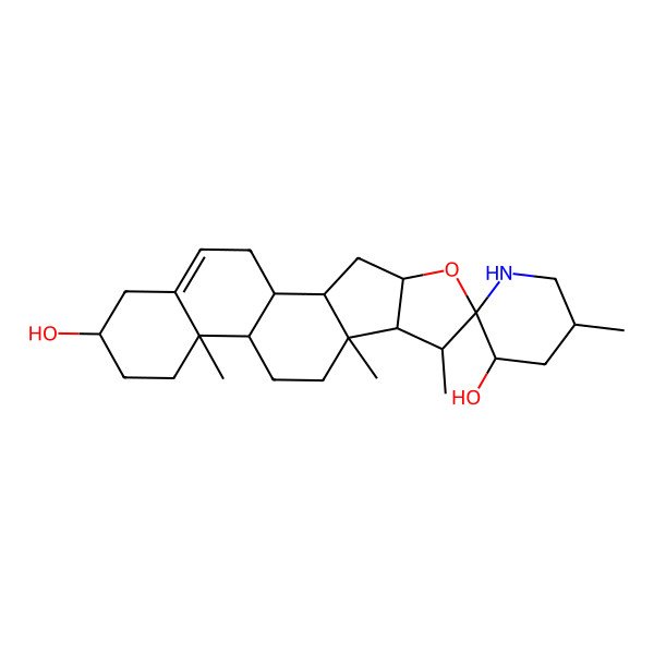 2D Structure of (1S,2S,3'S,4S,5'R,6S,7S,8R,9S,12S,13R,16S)-5',7,9,13-tetramethylspiro[5-oxapentacyclo[10.8.0.02,9.04,8.013,18]icos-18-ene-6,2'-piperidine]-3',16-diol