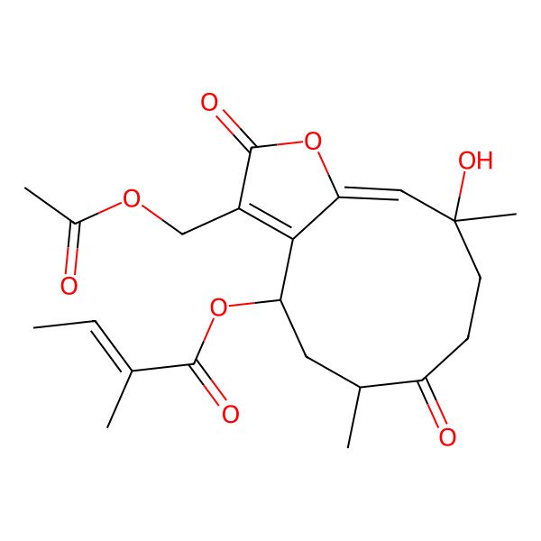 2D Structure of [3-(acetyloxymethyl)-10-hydroxy-6,10-dimethyl-2,7-dioxo-5,6,8,9-tetrahydro-4H-cyclodeca[b]furan-4-yl] 2-methylbut-2-enoate