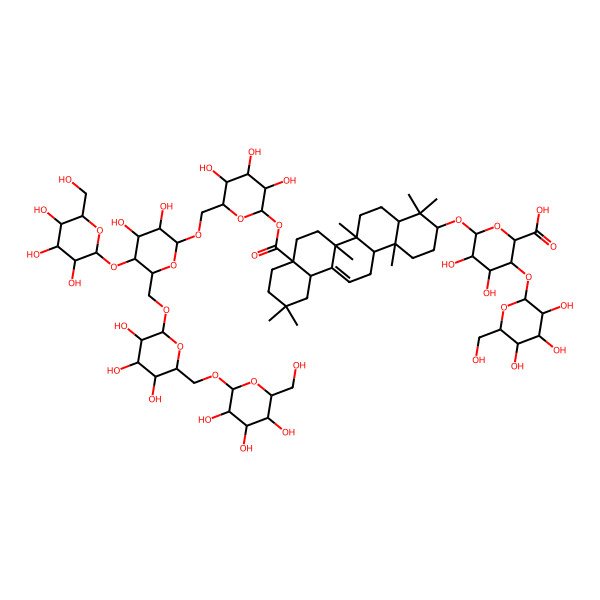 2D Structure of 6-[[8a-[6-[[3,4-Dihydroxy-5-[3,4,5-trihydroxy-6-(hydroxymethyl)oxan-2-yl]oxy-6-[[3,4,5-trihydroxy-6-[[3,4,5-trihydroxy-6-(hydroxymethyl)oxan-2-yl]oxymethyl]oxan-2-yl]oxymethyl]oxan-2-yl]oxymethyl]-3,4,5-trihydroxyoxan-2-yl]oxycarbonyl-4,4,6a,6b,11,11,14b-heptamethyl-1,2,3,4a,5,6,7,8,9,10,12,12a,14,14a-tetradecahydropicen-3-yl]oxy]-4,5-dihydroxy-3-[3,4,5-trihydroxy-6-(hydroxymethyl)oxan-2-yl]oxyoxane-2-carboxylic acid