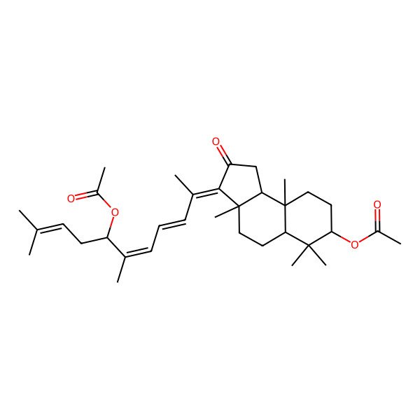 2D Structure of [3-(7-Acetyloxy-6,10-dimethylundeca-3,5,9-trien-2-ylidene)-3a,6,6,9a-tetramethyl-2-oxo-1,4,5,5a,7,8,9,9b-octahydrocyclopenta[a]naphthalen-7-yl] acetate
