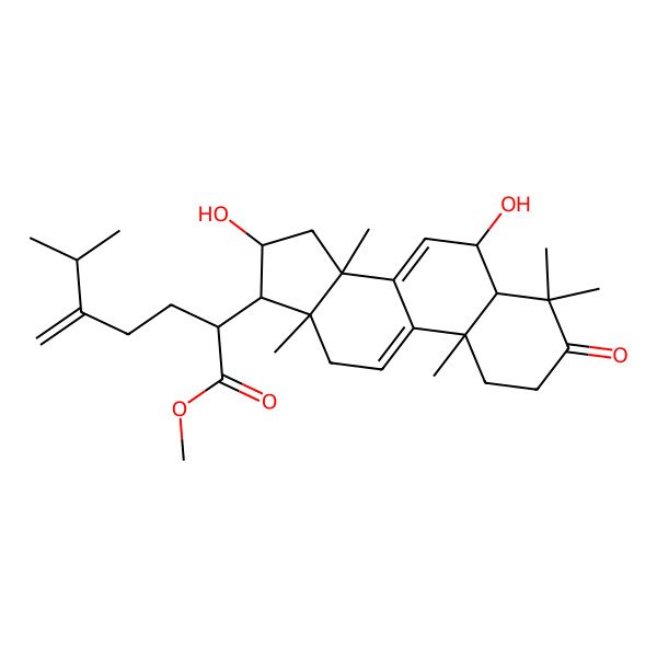 2D Structure of Methyl 2-(6,16-dihydroxy-4,4,10,13,14-pentamethyl-3-oxo-1,2,5,6,12,15,16,17-octahydrocyclopenta[a]phenanthren-17-yl)-6-methyl-5-methylideneheptanoate