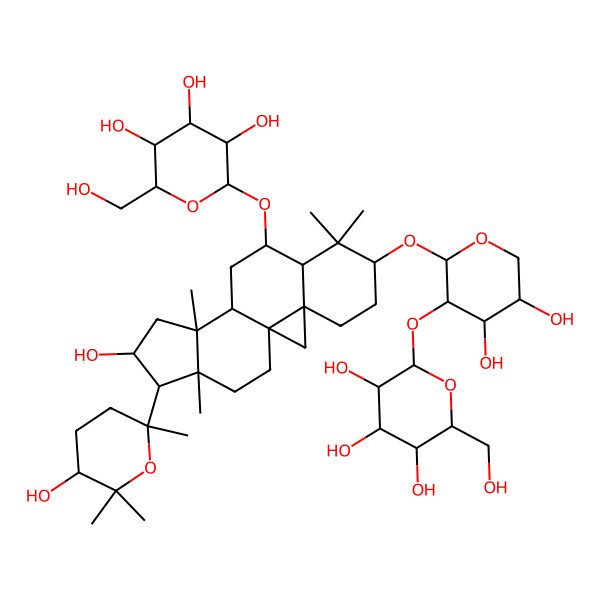 2D Structure of (2R,3R,4S,5S,6R)-2-[[(1S,3R,6S,8R,9S,11S,12S,14S,15R,16R)-6-[(2S,3R,4S,5R)-4,5-dihydroxy-3-[(2S,3R,4S,5S,6R)-3,4,5-trihydroxy-6-(hydroxymethyl)oxan-2-yl]oxyoxan-2-yl]oxy-14-hydroxy-15-[(2R,5S)-5-hydroxy-2,6,6-trimethyloxan-2-yl]-7,7,12,16-tetramethyl-9-pentacyclo[9.7.0.01,3.03,8.012,16]octadecanyl]oxy]-6-(hydroxymethyl)oxane-3,4,5-triol