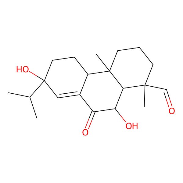 2D Structure of 7,10-Dihydroxy-1,4a-dimethyl-9-oxo-7-propan-2-yl-2,3,4,4b,5,6,10,10a-octahydrophenanthrene-1-carbaldehyde 2D Structure of 7,10-Dihydroxy-1,4a-dimethyl-9-oxo-7-propan-2-yl-2,3,4,4b,5,6,10,10a-octahydrophenanthrene-1-carbaldehyde