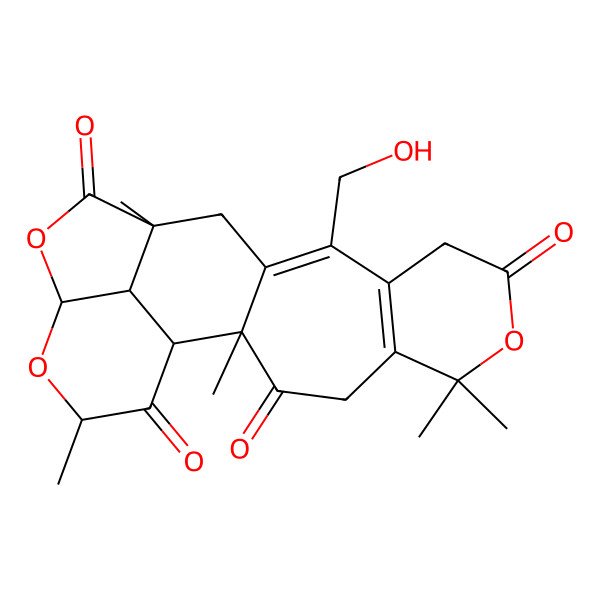 2D Structure of NCGC00381216-01_C24H28O8_Furo[4,3,2-ij]pyrano[4',3':4,5]cyclohepta[1,2-f][2]benzopyran-1,5,9,13(2H,11H)-tetrone, 3a,5a,6,8,12,13a,13b,13c-octahydro-7-(hydroxymethyl)-2,5a,11,11,13a-pentamethyl-