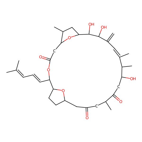 2D Structure of (1R,2S,6R,7S,9R,10S,11R,13E,15R,16S,19S,23S)-10,11,16-trihydroxy-7,14,15,19-tetramethyl-12-methylidene-2-[(1E)-4-methylpenta-1,3-dienyl]-3,26,27-trioxatricyclo[21.2.1.16,9]heptacos-13-ene-4,18,21-trione