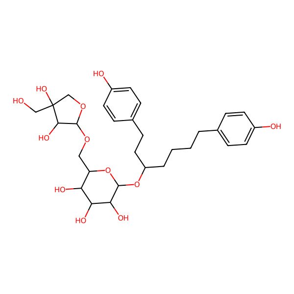 2D Structure of (2R,3R,4S,5S,6R)-2-[(3S)-1,7-bis(4-hydroxyphenyl)heptan-3-yl]oxy-6-[[(2R,3R,4R)-3,4-dihydroxy-4-(hydroxymethyl)oxolan-2-yl]oxymethyl]oxane-3,4,5-triol