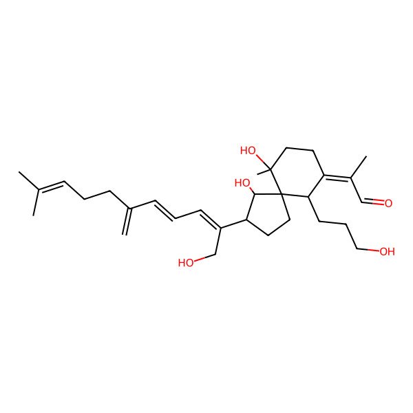 2D Structure of (2Z)-2-[(3R,4S,5S,6R,10S)-4,10-dihydroxy-3-[(2E,4E)-1-hydroxy-10-methyl-6-methylideneundeca-2,4,9-trien-2-yl]-6-(3-hydroxypropyl)-10-methylspiro[4.5]decan-7-ylidene]propanal
