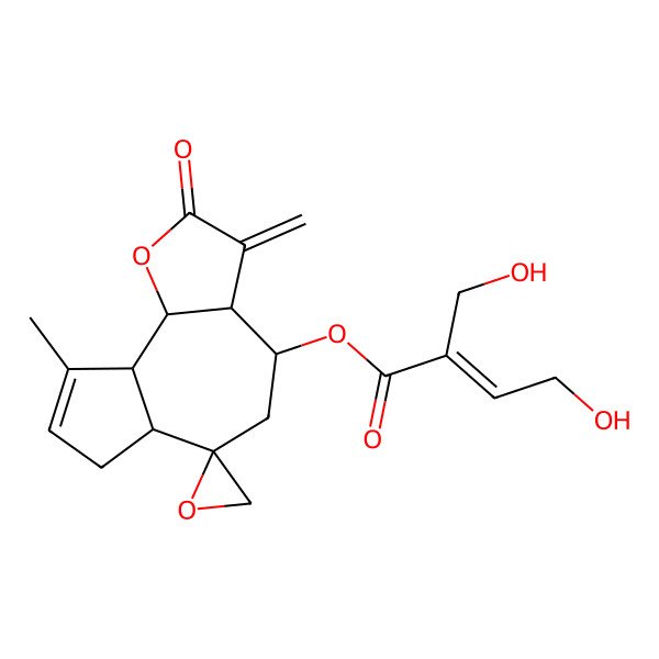 2D Structure of [(3aR,4R,6S,6aR,9aR,9bR)-9-methyl-3-methylidene-2-oxospiro[4,5,6a,7,9a,9b-hexahydro-3aH-azuleno[4,5-b]furan-6,2'-oxirane]-4-yl] (E)-4-hydroxy-2-(hydroxymethyl)but-2-enoate