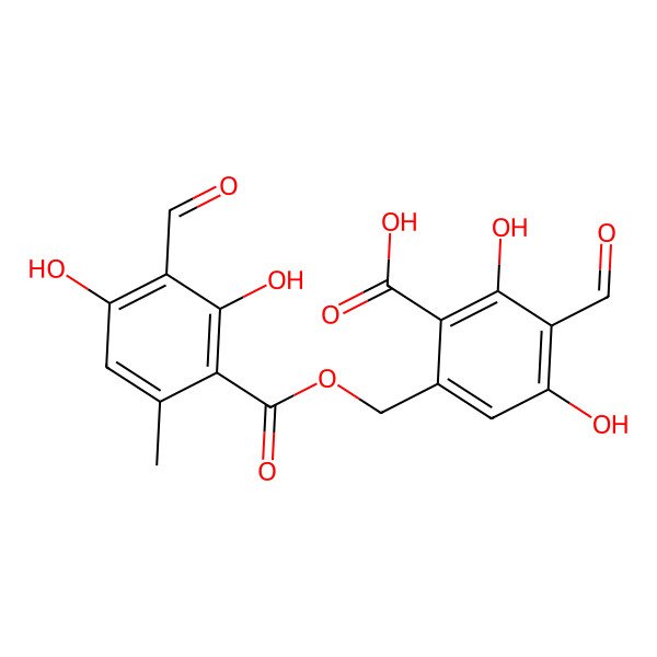 2D Structure of (2-Carboxy-4-formyl-3,5-dihydroxyphenyl)methyl 3-formyl-2,4-dihydroxy-6-methylbenzoate