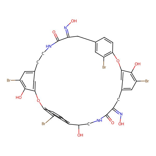 2D Structure of 5,16,21,32-Tetrabromo-4,20,29-trihydroxy-2,18-dioxa-10,27-diazapentacyclo(28.2.2.2(14,17).1(3,7).1(19,23))octatriaconta-3,5,7(38),14,16,19,21,23(35),30,32,33,36-dodecaene-11,12,25,26-tetrone 12,25-dioxime
