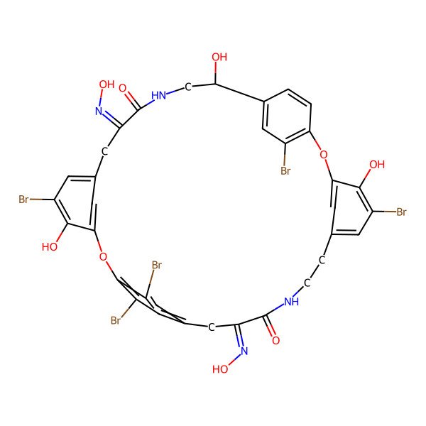 2D Structure of (12Z,25Z,29S)-5,16,21,32,36-pentabromo-4,20,29-trihydroxy-12,25-bis(hydroxyimino)-2,18-dioxa-10,27-diazapentacyclo[28.2.2.214,17.13,7.119,23]octatriaconta-1(32),3,5,7(38),14,16,19,21,23(35),30,33,36-dodecaene-11,26-dione