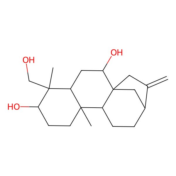 2D Structure of (1R,2S,4S,5S,6R,9S,10S,13R)-5-(hydroxymethyl)-5,9-dimethyl-14-methylidenetetracyclo[11.2.1.01,10.04,9]hexadecane-2,6-diol