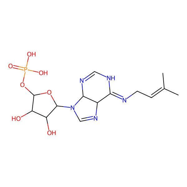 2D Structure of [(2R,3R,4S,5R)-3,4-dihydroxy-5-[(4R,5S)-6-(3-methylbut-2-enylimino)-4,5-dihydro-1H-purin-9-yl]oxolan-2-yl] dihydrogen phosphate