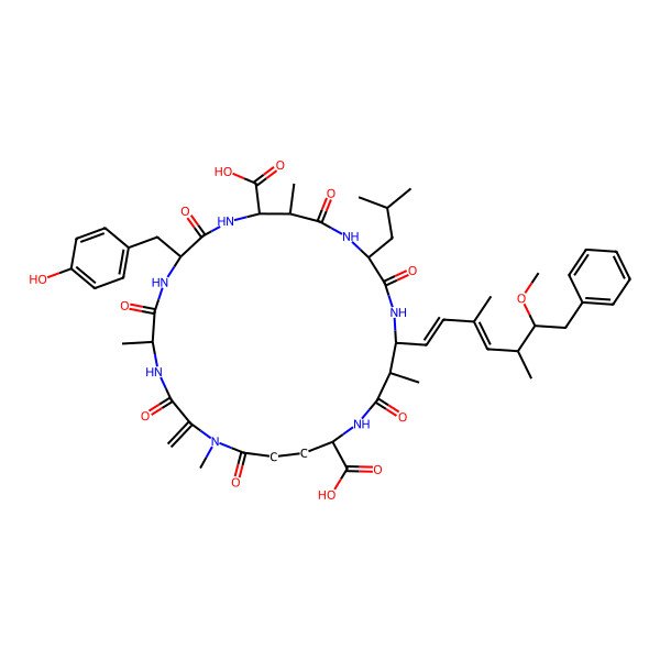 2D Structure of (5R,8S,11R,12S,15S,18S,19S,22R)-8-[(4-hydroxyphenyl)methyl]-18-[(1E,3E,5S,6S)-6-methoxy-3,5-dimethyl-7-phenylhepta-1,3-dienyl]-1,5,12,19-tetramethyl-2-methylidene-15-(2-methylpropyl)-3,6,9,13,16,20,25-heptaoxo-1,4,7,10,14,17,21-heptazacyclopentacosane-11,22-dicarboxylic acid