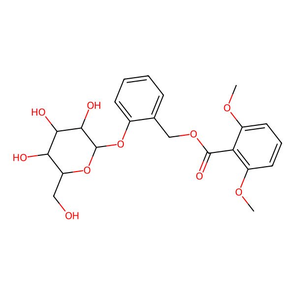 2D Structure of [2-[(2S,3R,4S,5S,6R)-3,4,5-trihydroxy-6-(hydroxymethyl)oxan-2-yl]oxyphenyl]methyl 2,6-dimethoxybenzoate