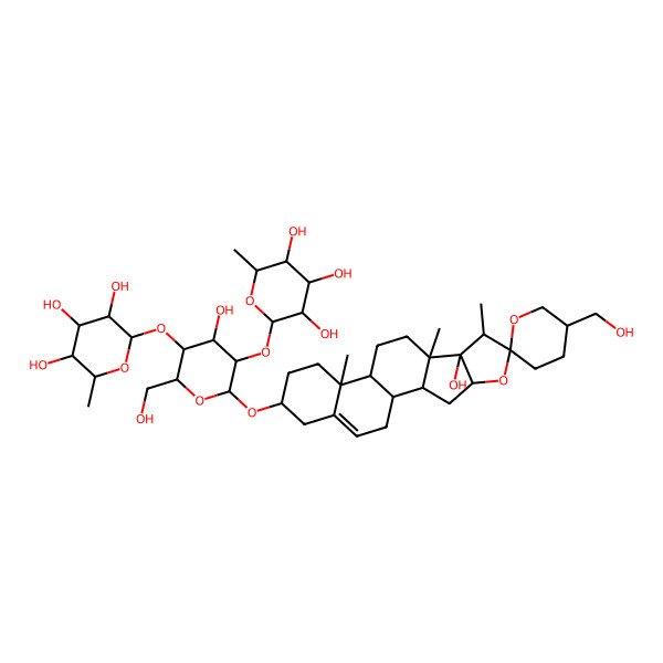 2D Structure of 2-[4-Hydroxy-6-[8-hydroxy-5'-(hydroxymethyl)-7,9,13-trimethylspiro[5-oxapentacyclo[10.8.0.02,9.04,8.013,18]icos-18-ene-6,2'-oxane]-16-yl]oxy-2-(hydroxymethyl)-5-(3,4,5-trihydroxy-6-methyloxan-2-yl)oxyoxan-3-yl]oxy-6-methyloxane-3,4,5-triol