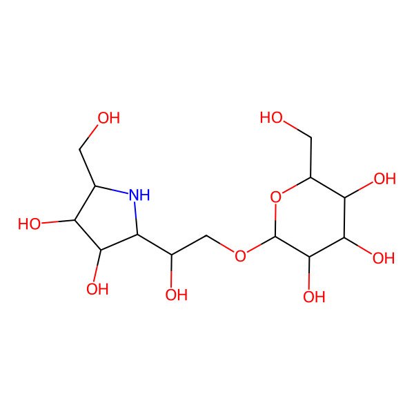 2D Structure of 2-[2-[3,4-Dihydroxy-5-(hydroxymethyl)pyrrolidin-2-yl]-2-hydroxyethoxy]-6-(hydroxymethyl)oxane-3,4,5-triol