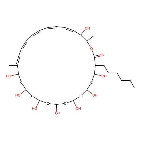 2D Structure of (3R,4S,6S,8S,10R,12R,14R,16S,17Z,19Z,21Z,23Z,25Z,27S,28R)-3-hexyl-4,6,8,10,12,14,16,27-octahydroxy-17,28-dimethyl-1-oxacyclooctacosa-17,19,21,23,25-pentaen-2-one