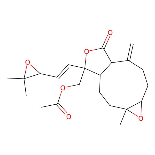 2D Structure of [(1S,4S,6S,10R,13R)-13-[(E)-2-[(2R)-3,3-dimethyloxiran-2-yl]ethenyl]-4-methyl-9-methylidene-11-oxo-5,12-dioxatricyclo[8.3.0.04,6]tridecan-13-yl]methyl acetate