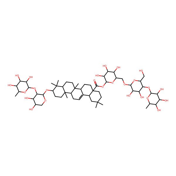 2D Structure of [(2S,3R,4S,5S,6R)-6-[[(2R,3R,4R,5S,6R)-3,4-dihydroxy-6-(hydroxymethyl)-5-[(2S,3R,4R,5R,6S)-3,4,5-trihydroxy-6-methyloxan-2-yl]oxyoxan-2-yl]oxymethyl]-3,4,5-trihydroxyoxan-2-yl] (4aR,6aS,6aS,6bR,8aR,10S,12aR,14bS)-10-[(2S,3R,4S,5S)-4,5-dihydroxy-3-[(2S,3R,4R,5R,6S)-3,4,5-trihydroxy-6-methyloxan-2-yl]oxyoxan-2-yl]oxy-2,2,6b,9,9,12a-hexamethyl-3,4,5,6,6a,6a,7,8,8a,10,11,12,13,14b-tetradecahydro-1H-picene-4a-carboxylate