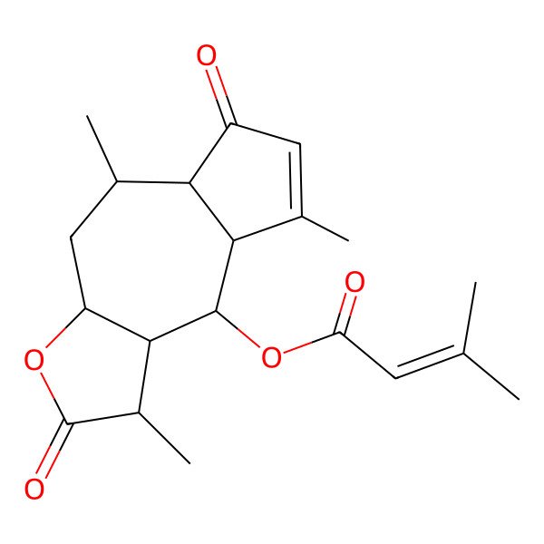 2D Structure of (1,5,8-Trimethyl-2,6-dioxo-1,3a,4,5,5a,8a,9,9a-octahydroazuleno[6,5-b]furan-9-yl) 3-methylbut-2-enoate
