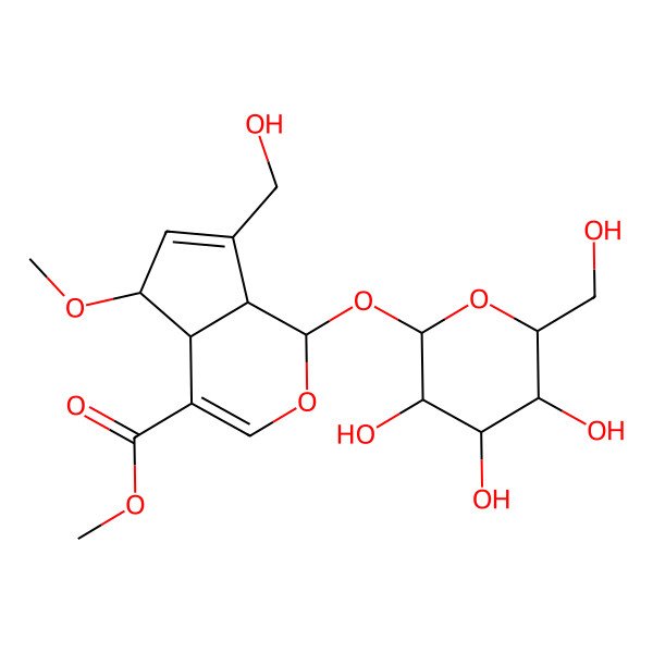 2D Structure of methyl (1S,4aS,5S,7aS)-7-(hydroxymethyl)-5-methoxy-1-[(2S,3R,4S,5S,6R)-3,4,5-trihydroxy-6-(hydroxymethyl)oxan-2-yl]oxy-1,4a,5,7a-tetrahydrocyclopenta[c]pyran-4-carboxylate