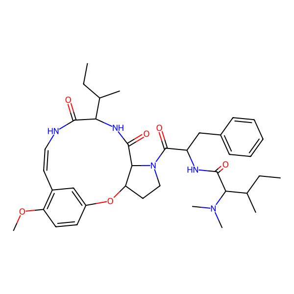 2D Structure of (2S,3S)-N-[(2S)-1-[(3S,7S,10R,13E)-10-[(2S)-butan-2-yl]-16-methoxy-8,11-dioxo-2-oxa-6,9,12-triazatricyclo[13.3.1.03,7]nonadeca-1(19),13,15,17-tetraen-6-yl]-1-oxo-3-phenylpropan-2-yl]-2-(dimethylamino)-3-methylpentanamide