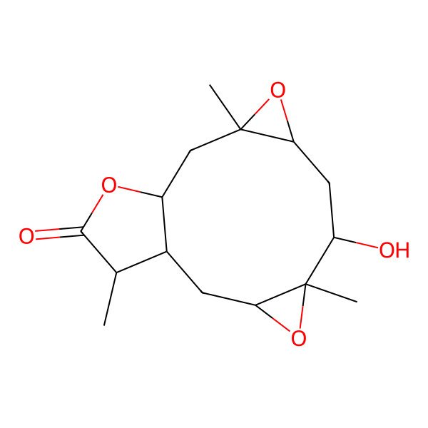 2D Structure of (1R,3S,5R,6S,8R,10R,12S,15S)-6-hydroxy-5,10,15-trimethyl-4,9,13-trioxatetracyclo[10.3.0.03,5.08,10]pentadecan-14-one