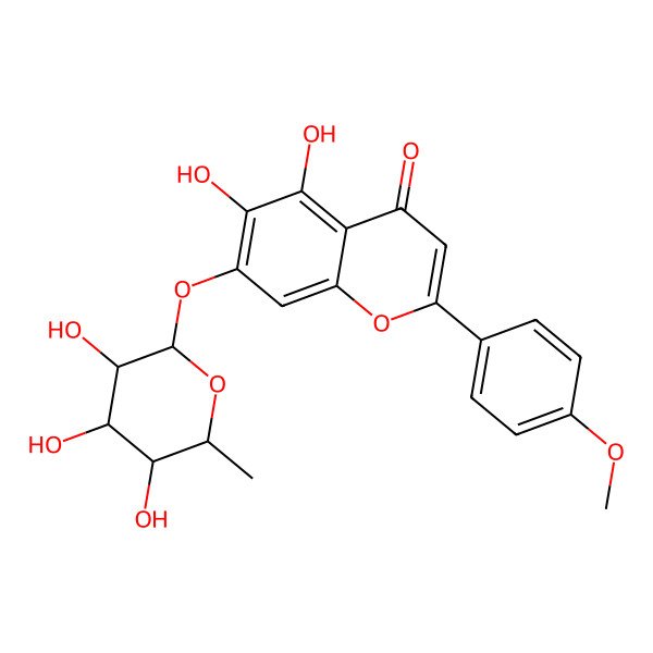 2D Structure of 5,6-dihydroxy-2-(4-methoxyphenyl)-7-[(2S,3R,4R,5R,6S)-3,4,5-trihydroxy-6-methyloxan-2-yl]oxychromen-4-one