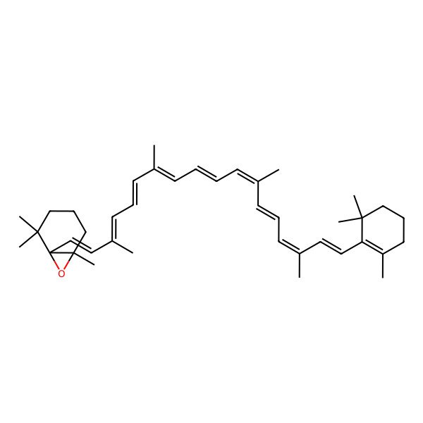 2D Structure of (1R,6R)-2,2,6-trimethyl-1-[(1E,3E,5E,7E,9E,11E,13E,15E,17E)-3,7,12,16-tetramethyl-18-(2,6,6-trimethylcyclohexen-1-yl)octadeca-1,3,5,7,9,11,13,15,17-nonaenyl]-7-oxabicyclo[4.1.0]heptane