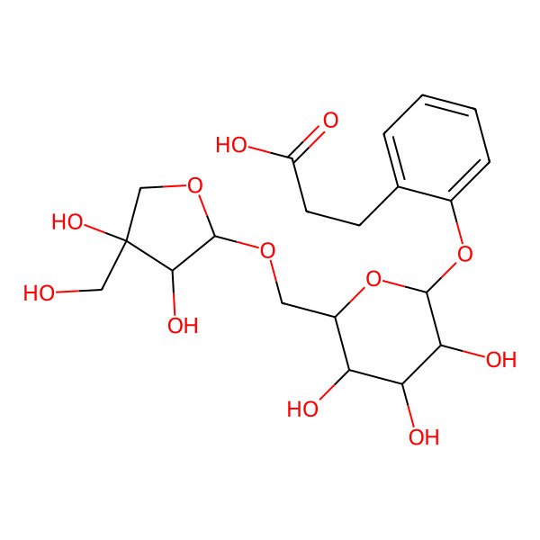 2D Structure of 3-[2-[(2S,3R,4S,5S,6R)-6-[[(2R,3R,4R)-3,4-dihydroxy-4-(hydroxymethyl)oxolan-2-yl]oxymethyl]-3,4,5-trihydroxyoxan-2-yl]oxyphenyl]propanoic acid