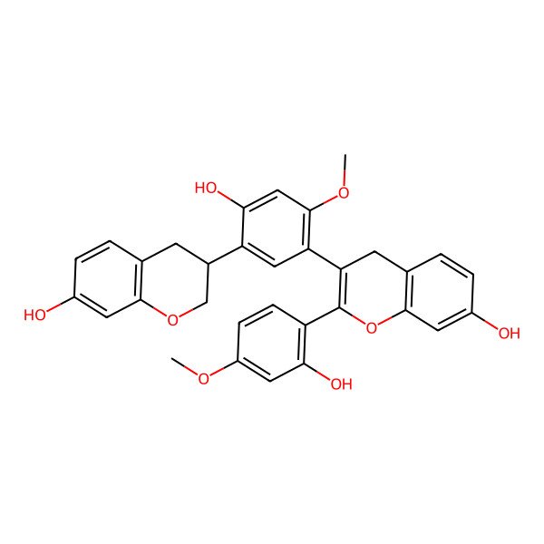 2D Structure of 3-[4-hydroxy-5-(7-hydroxy-3,4-dihydro-2H-chromen-3-yl)-2-methoxyphenyl]-2-(2-hydroxy-4-methoxyphenyl)-4H-chromen-7-ol