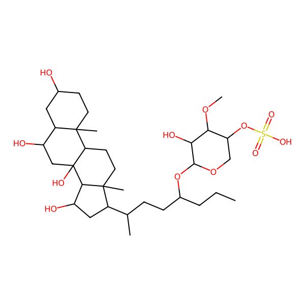 2D Structure of [(3S,4S,5S,6S)-5-hydroxy-4-methoxy-6-[(4R,7R)-7-[(3S,5S,6S,8S,9R,10S,13R,14S,15S,17R)-3,6,8,15-tetrahydroxy-10,13-dimethyl-1,2,3,4,5,6,7,9,11,12,14,15,16,17-tetradecahydrocyclopenta[a]phenanthren-17-yl]octan-4-yl]oxyoxan-3-yl] hydrogen sulfate