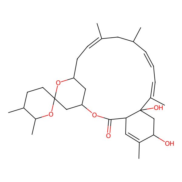 2D Structure of 7,9-Dihydroxy-5',6,6',10,14,16-hexamethylspiro[2,20-dioxatricyclo[17.3.1.04,9]tricosa-5,10,12,16-tetraene-21,2'-oxane]-3-one