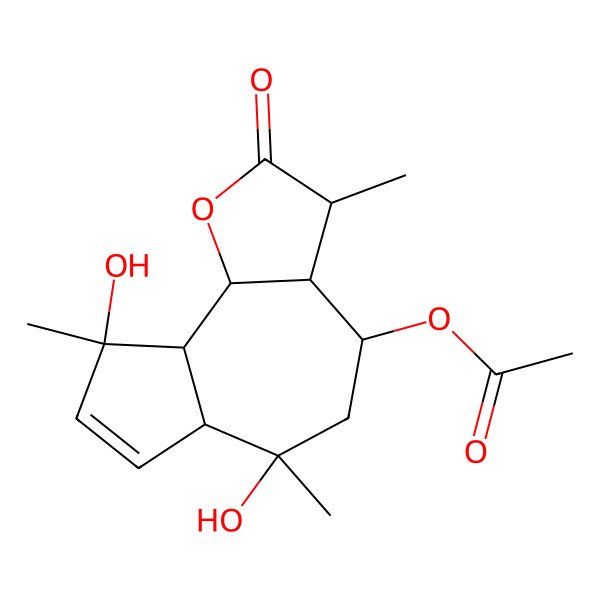 2D Structure of [(3S,3aR,4S,6R,6aR,9R,9aS,9bS)-6,9-dihydroxy-3,6,9-trimethyl-2-oxo-3a,4,5,6a,9a,9b-hexahydro-3H-azuleno[4,5-b]furan-4-yl] acetate