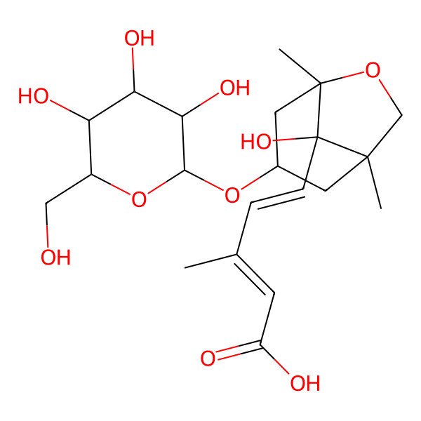 2D Structure of (2Z,4E)-5-[(1R,3R,5R,8S)-8-hydroxy-1,5-dimethyl-3-[(2R,3R,4S,5S,6R)-3,4,5-trihydroxy-6-(hydroxymethyl)oxan-2-yl]oxy-6-oxabicyclo[3.2.1]octan-8-yl]-3-methylpenta-2,4-dienoic acid