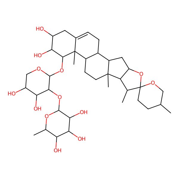2D Structure of 2-[2-(15,16-Dihydroxy-5',7,9,13-tetramethylspiro[5-oxapentacyclo[10.8.0.02,9.04,8.013,18]icos-18-ene-6,2'-oxane]-14-yl)oxy-4,5-dihydroxyoxan-3-yl]oxy-6-methyloxane-3,4,5-triol
