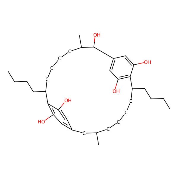 2D Structure of 8,19-Dibutyl-3,14-dimethyltricyclo[18.2.2.29,12]hexacosa-1(22),9,11,20,23,25-hexaene-2,10,21,24,26-pentol