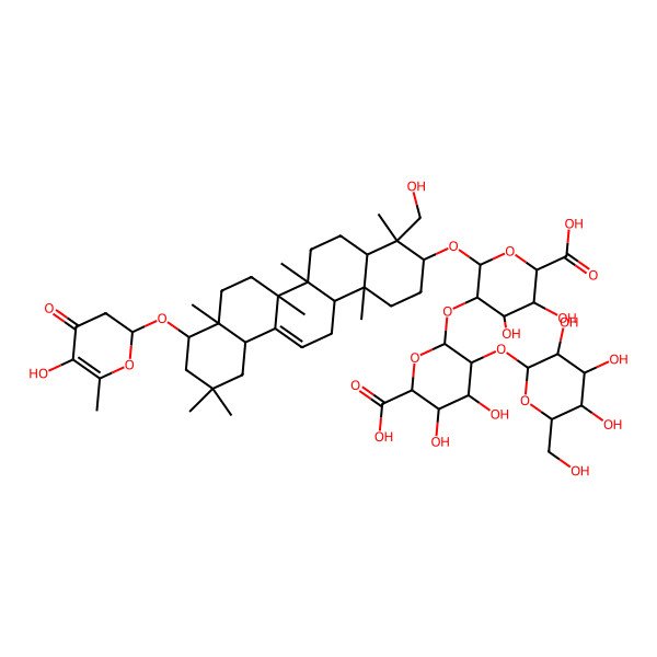2D Structure of 5-[6-Carboxy-4,5-dihydroxy-3-[3,4,5-trihydroxy-6-(hydroxymethyl)oxan-2-yl]oxyoxan-2-yl]oxy-3,4-dihydroxy-6-[[4-(hydroxymethyl)-9-[(5-hydroxy-6-methyl-4-oxo-2,3-dihydropyran-2-yl)oxy]-4,6a,6b,8a,11,11,14b-heptamethyl-1,2,3,4a,5,6,7,8,9,10,12,12a,14,14a-tetradecahydropicen-3-yl]oxy]oxane-2-carboxylic acid