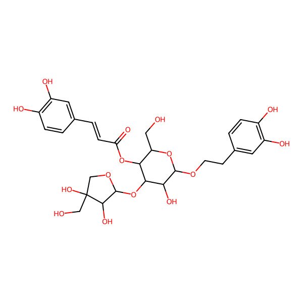 2D Structure of [4-[3,4-Dihydroxy-4-(hydroxymethyl)oxolan-2-yl]oxy-6-[2-(3,4-dihydroxyphenyl)ethoxy]-5-hydroxy-2-(hydroxymethyl)oxan-3-yl] 3-(3,4-dihydroxyphenyl)prop-2-enoate