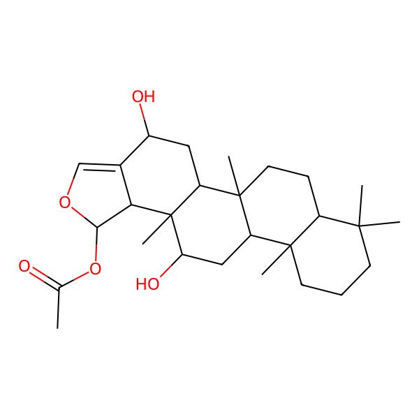 2D Structure of (4,13-Dihydroxy-5b,8,8,11a,13a-pentamethyl-1,4,5,5a,6,7,7a,9,10,11,11b,12,13,13b-tetradecahydrophenanthro[1,2-g][2]benzofuran-1-yl) acetate