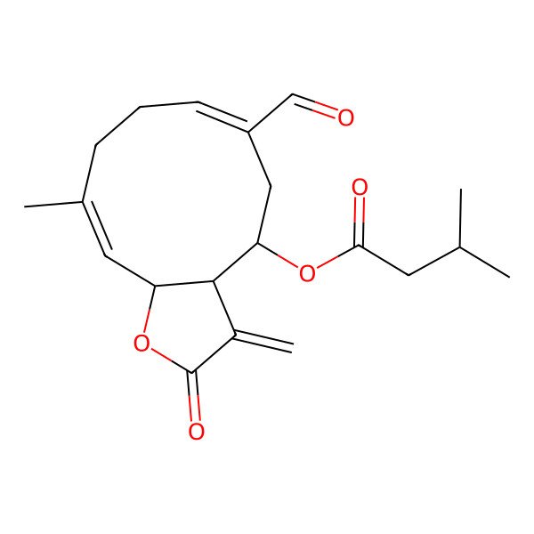 2D Structure of [(3aR,4R,6E,10E,11aS)-6-formyl-10-methyl-3-methylidene-2-oxo-3a,4,5,8,9,11a-hexahydrocyclodeca[b]furan-4-yl] 3-methylbutanoate