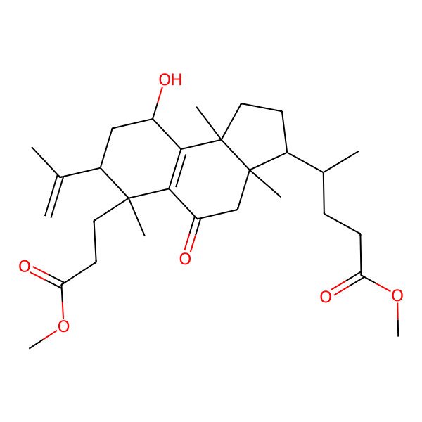 2D Structure of methyl 4-[9-hydroxy-6-(3-methoxy-3-oxopropyl)-3a,6,9b-trimethyl-5-oxo-7-prop-1-en-2-yl-2,3,4,7,8,9-hexahydro-1H-cyclopenta[a]naphthalen-3-yl]pentanoate