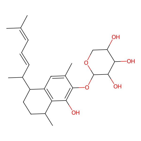 2D Structure of (2S,3S,4R,5R)-2-[[(5R,8S)-1-hydroxy-3,8-dimethyl-5-[(2S,3Z)-6-methylhepta-3,5-dien-2-yl]-5,6,7,8-tetrahydronaphthalen-2-yl]oxy]oxane-3,4,5-triol
